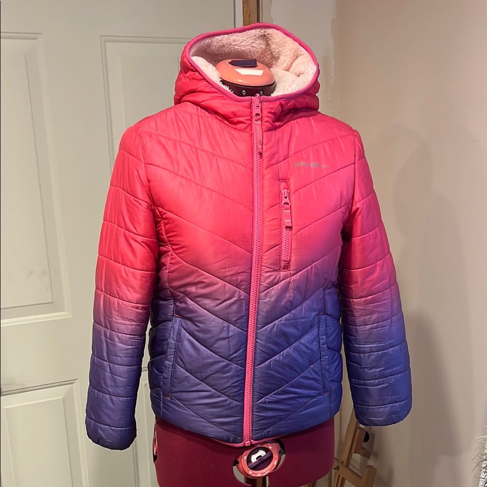 Reversible Pink and Purple Puffer Jacket with Hood
